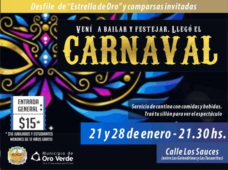 El sábado 21 comienzan los carnavales en Oro Verde