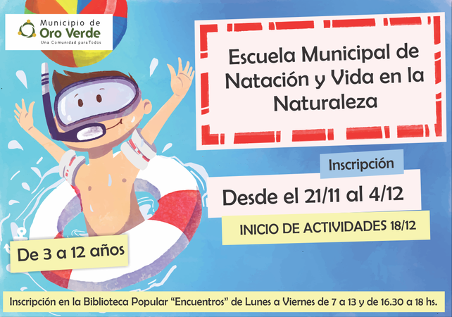 Continúa la inscripción a la Escuelita de Natación y Vida en la Naturaleza