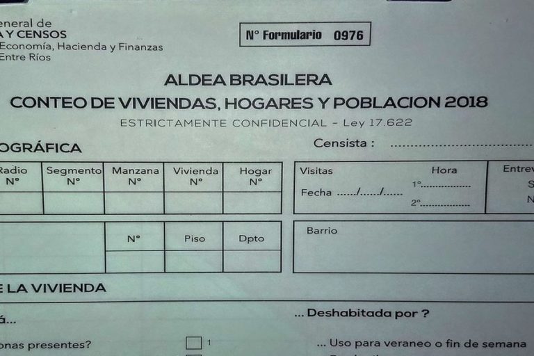 Este domingo se realizará el Censo de Población en Aldea Brasilera