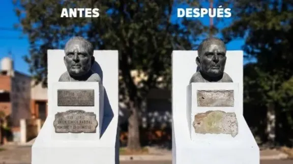 Roban placas del busto a Hipólito Yrigoyen en Concepción