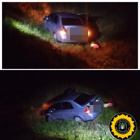 Conductor esquivó un animal y cayó en la banquina de la Ruta 12