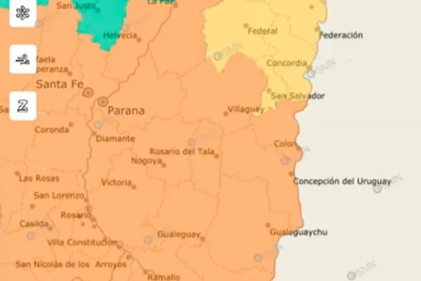 Alerta naranja en Entre Ríos: tormentas fuertes en 12 departamentos
