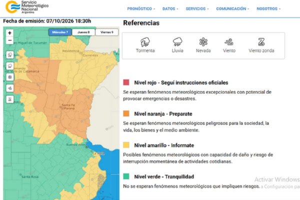 Alerta naranja por tormentas muy fuertes en toda la provincia