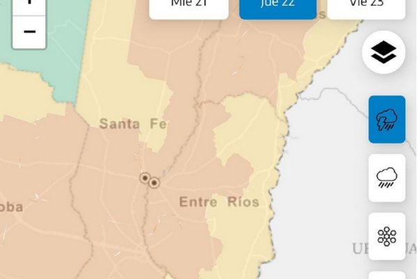 Alerta naranja por fuertes tormentas este jueves en parte de Entre Ríos
